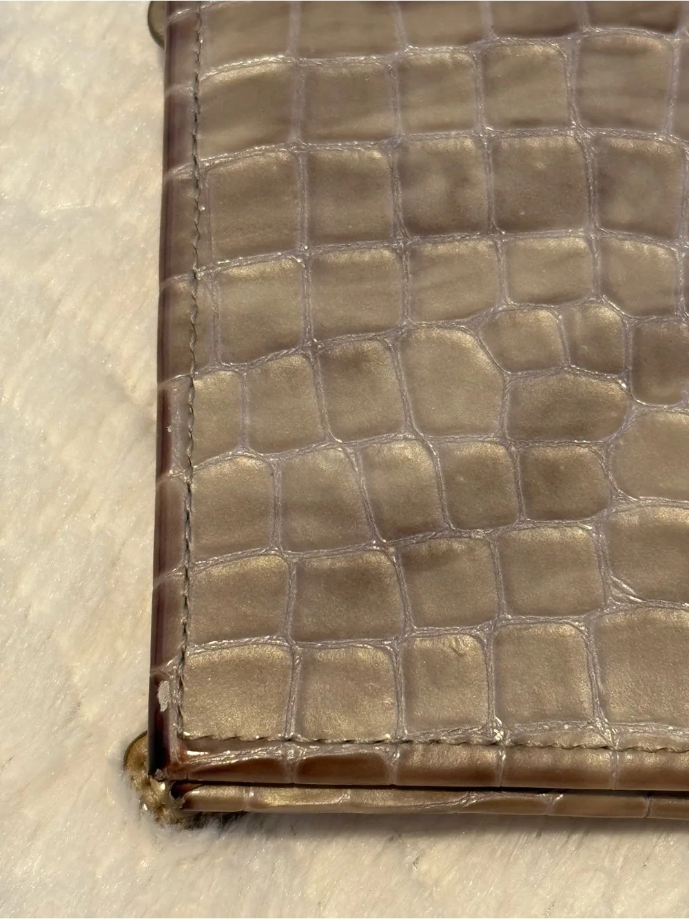 Shimmery Taupe Croc-Textured Wallet